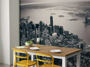 New New York luchtfoto in zwart-wit fotobehang Architectuur