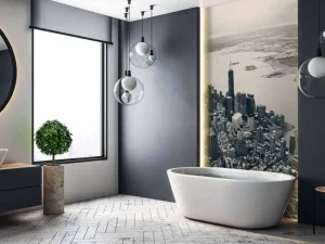 New New York luchtfoto in zwart-wit fotobehang Architectuur