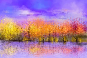 Sale Olieverfschilderij met bomen in de herfst fotobehang Bloemen