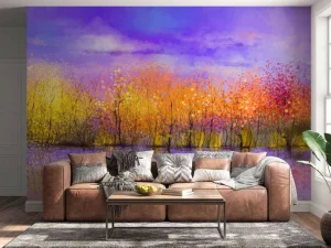 Sale Olieverfschilderij met bomen in de herfst fotobehang Bloemen