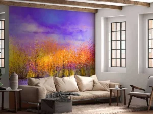Sale Olieverfschilderij met bomen in de herfst fotobehang Bloemen