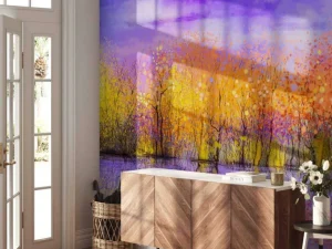 Sale Olieverfschilderij met bomen in de herfst fotobehang Bloemen