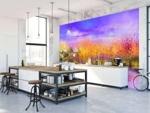 Sale Olieverfschilderij met bomen in de herfst fotobehang Bloemen
