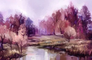 Sale Olieverfschilderij van een prachtig kleurrijk landschap fotobehang Kunst & Design