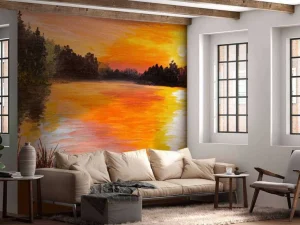 Online Olieverfschilderij van een meer fotobehang Kunst & Design