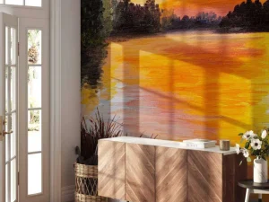 Online Olieverfschilderij van een meer fotobehang Kunst & Design