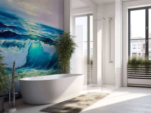 Fashion Olieverfschilderij van een heldere zee fotobehang Kunst & Design