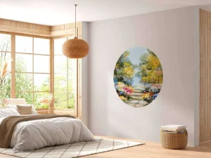Fashion Olieverfschilderij van een parkje met bloemen fotobehang Kunst & Design | Bloemen