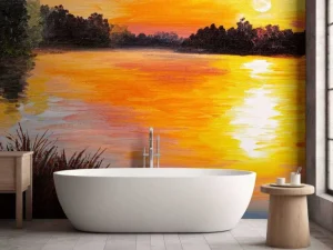 Online Olieverfschilderij van een meer fotobehang Kunst & Design