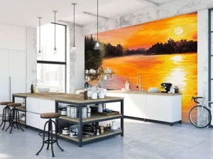 Online Olieverfschilderij van een meer fotobehang Kunst & Design