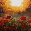 Clearance Olieverfschilderij van klaprozen bij zonsondergang fotobehang Kunst & Design | Bloemen