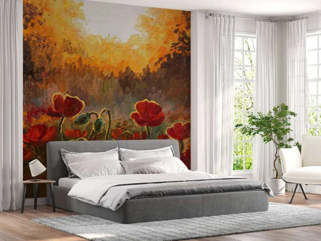 olieverfschilderij_van_kl_1.webp Clearance Olieverfschilderij van klaprozen bij zonsondergang fotobehang Kunst & Design | Bloemen
