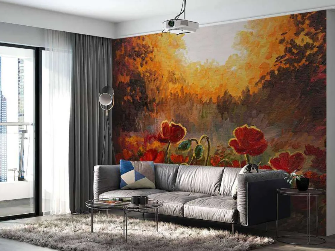 olieverfschilderij_van_kl_10.webp Clearance Olieverfschilderij van klaprozen bij zonsondergang fotobehang Kunst & Design | Bloemen