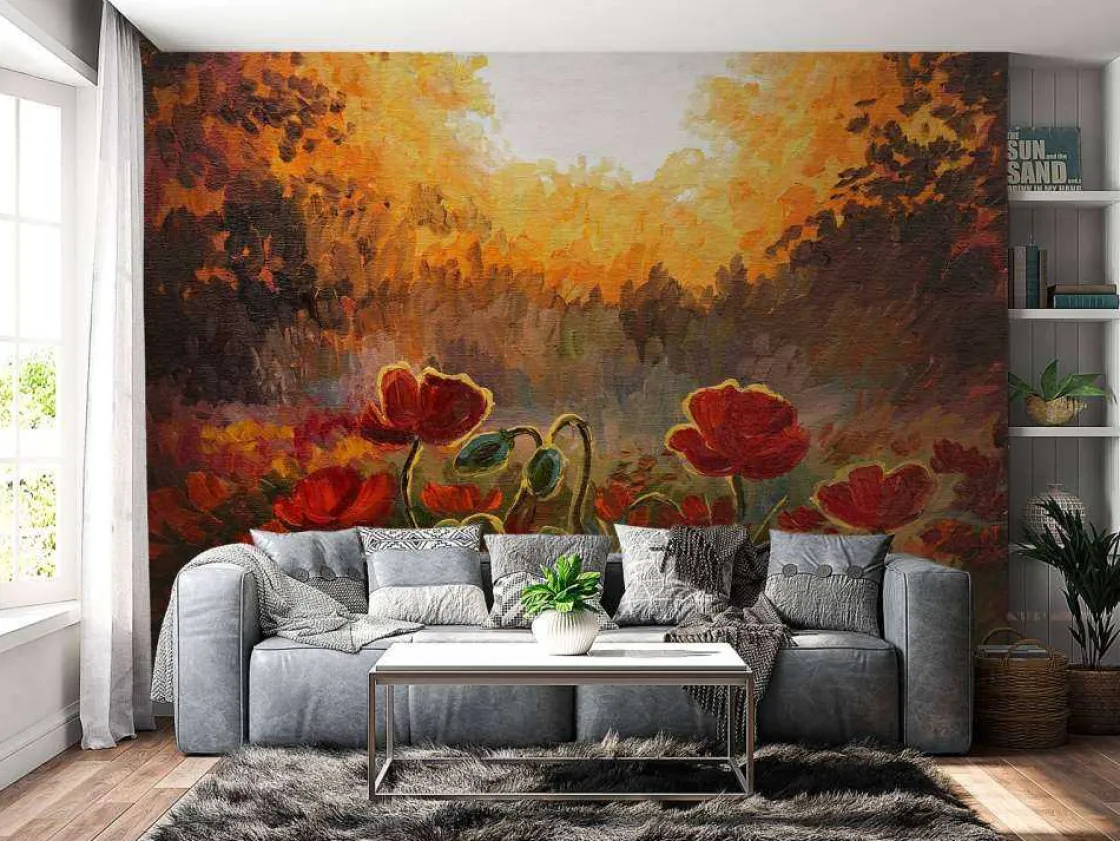 olieverfschilderij_van_kl_2.webp Clearance Olieverfschilderij van klaprozen bij zonsondergang fotobehang Kunst & Design | Bloemen