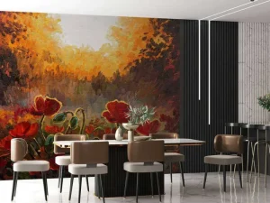 Clearance Olieverfschilderij van klaprozen bij zonsondergang fotobehang Kunst & Design | Bloemen