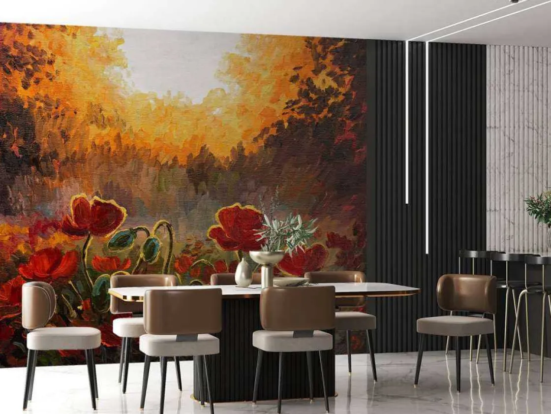 olieverfschilderij_van_kl_3.webp Clearance Olieverfschilderij van klaprozen bij zonsondergang fotobehang Kunst & Design | Bloemen
