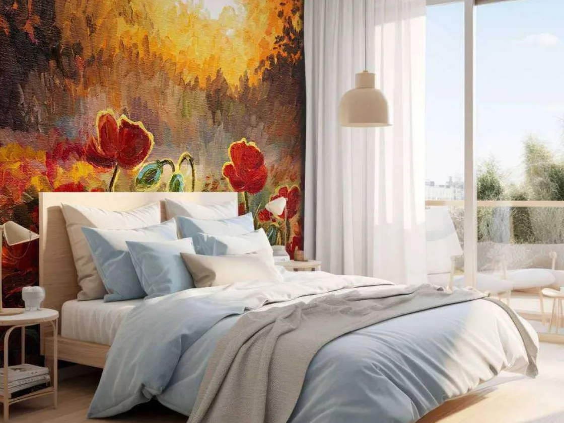 olieverfschilderij_van_kl_9.webp Clearance Olieverfschilderij van klaprozen bij zonsondergang fotobehang Kunst & Design | Bloemen
