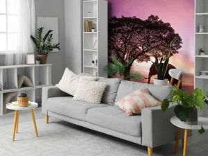 Best Olifant bij een unieke zonsondergang fotobehang Bloemen