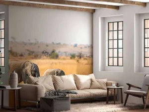 Fashion Olifant en Baby Olifant in Afrika fotobehang Dieren