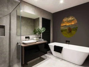 Online Olifant in Kenia bij zonsondergang fotobehang Dieren