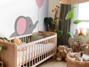 New Olifant met een hartvormige ballon fotobehang Babykamer