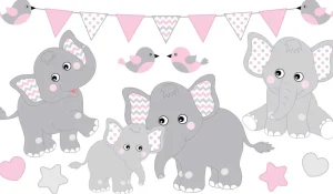 New Olifanten en vogeltjes met slingers fotobehang Babykamer