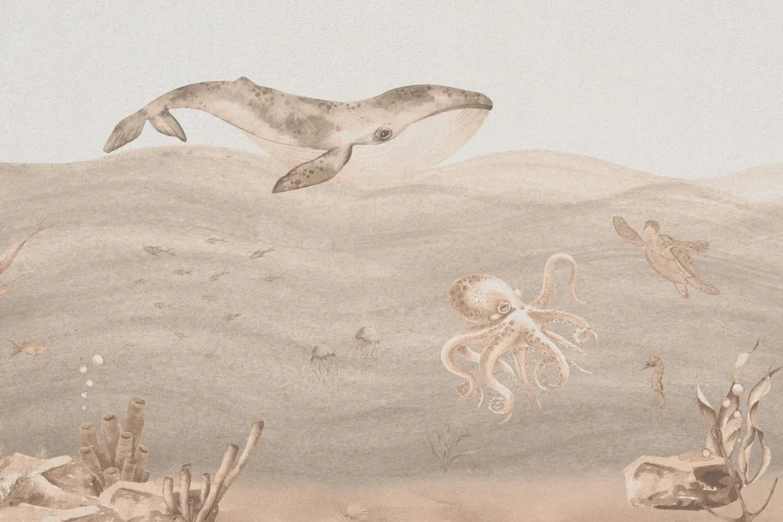 onderwater_wereld_in_taup_0.webp Sale Onderwater wereld in taupe Kinderkamer | Dieren