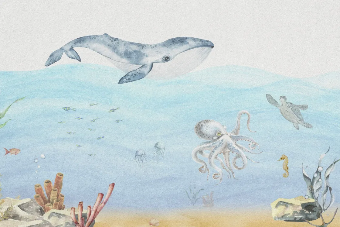 onderwaterwereld_met_een__0.webp Outlet Onderwaterwereld met een walvis Kinderkamer | Dieren