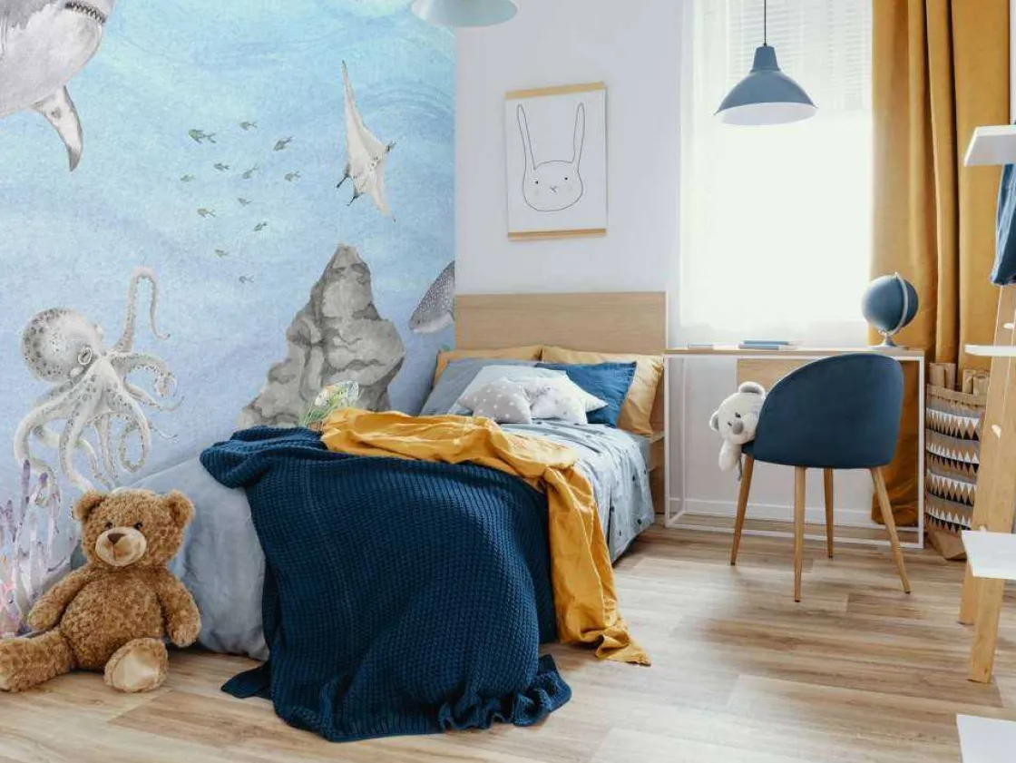 onderwaterwereld_met_haai_2.webp Hot Onderwaterwereld met haaien Kinderkamer | Dieren