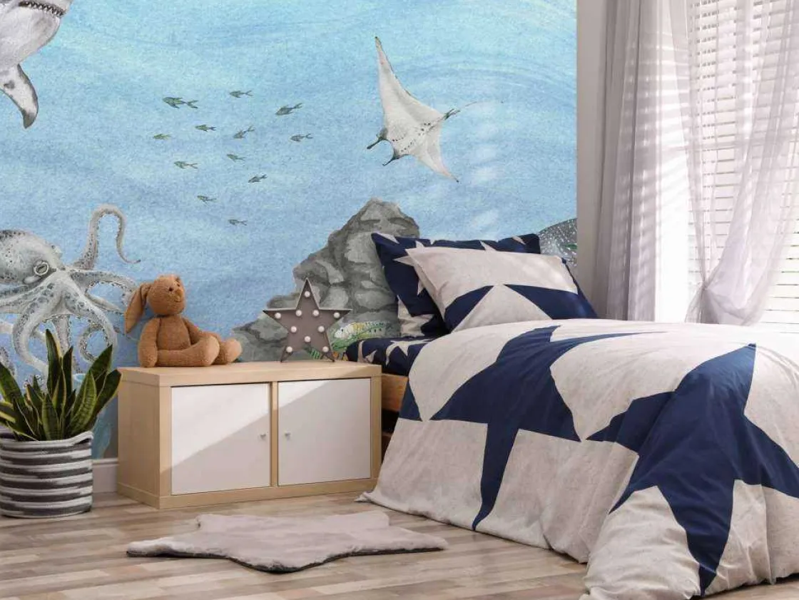 onderwaterwereld_met_haai_4.webp Hot Onderwaterwereld met haaien Kinderkamer | Dieren