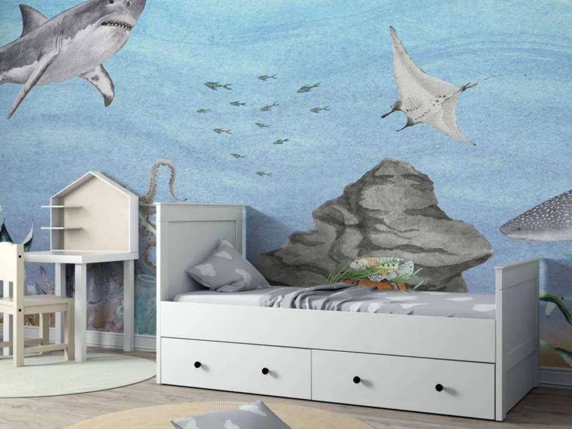 onderwaterwereld_met_haai_8.webp Hot Onderwaterwereld met haaien Kinderkamer | Dieren