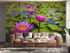 Fashion Opvallende roze lotusbloem fotobehang Bloemen