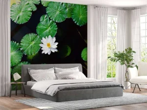 Fashion Opvallende witte kleine lotusbloem fotobehang Bloemen