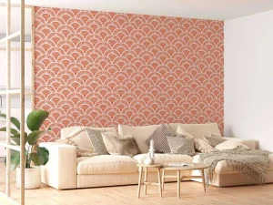 Hot Oranje golfjes print fotobehang Hobbykamer | Gang