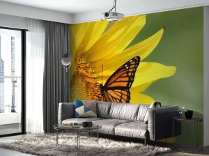 Fashion Oranje Vlinder op Zonnebloem fotobehang Dieren | Bloemen