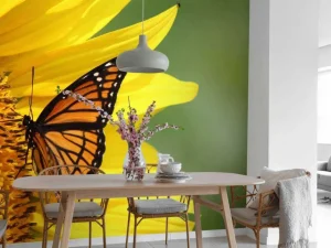 Fashion Oranje Vlinder op Zonnebloem fotobehang Dieren | Bloemen