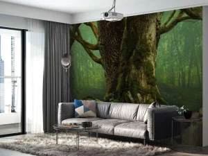 Sale Oude Boom met Rotsen fotobehang Bloemen