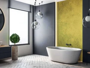 New Oude geel-groene muur fotobehang Gang | Oppervlakten