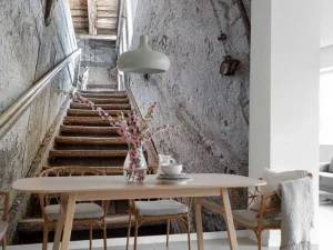 Outlet Oude trap in een verlaten huis fotobehang Architectuur | 3d
