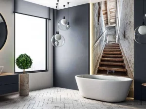 Outlet Oude trap in een verlaten huis fotobehang Architectuur | 3d