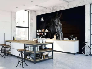 Hot Paard met een donkere achtergrond fotobehang Tienerkamer | Kinderkamer