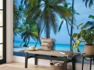 Discount Palmbomen op een Caribisch eiland fotobehang Bloemen