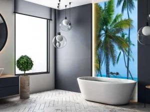 Discount Palmbomen op een Caribisch eiland fotobehang Bloemen