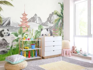 Sale Panda's in bamboo jungle Kinderkamer