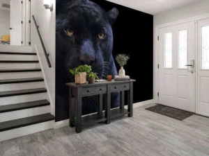 Fashion Panter met een zwarte achtergrond fotobehang Tienerkamer | Dieren