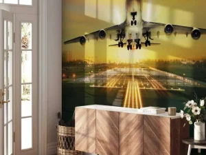 Discount Passagiersvliegtuig stijgt op bij zonsondergang fotobehang Tienerkamer | Transport