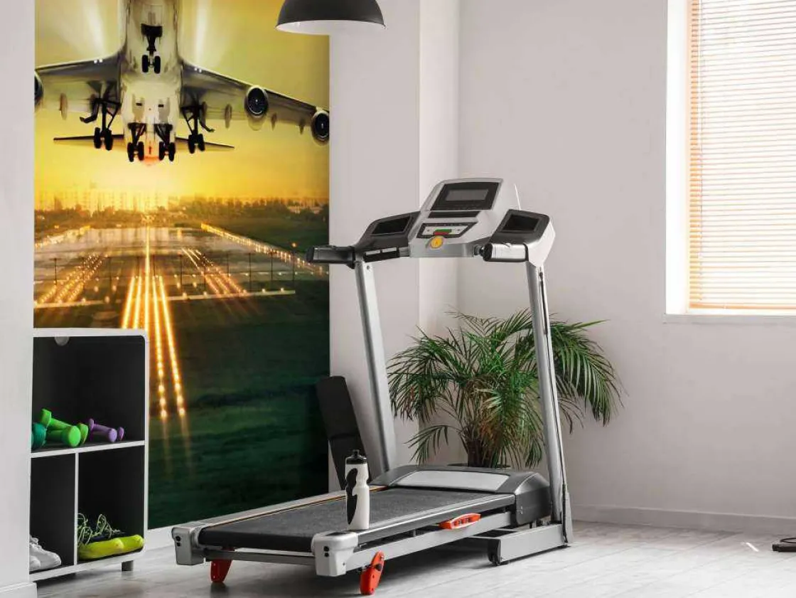 passagiersvliegtuig_stijg_5.webp Discount Passagiersvliegtuig stijgt op bij zonsondergang fotobehang Tienerkamer | Transport