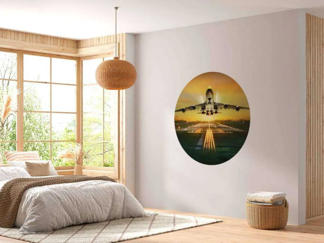 passagiersvliegtuig_stijg_6.webp Discount Passagiersvliegtuig stijgt op bij zonsondergang fotobehang Tienerkamer | Transport