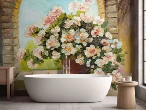 Fashion Pot bloemen op een vensterbank fotobehang Kunst & Design | Bloemen