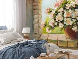 Fashion Pot bloemen op een vensterbank fotobehang Kunst & Design | Bloemen